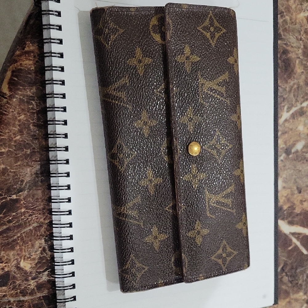 Louis Vuitton Monogram Brown Wallet With Gold But… - image 1